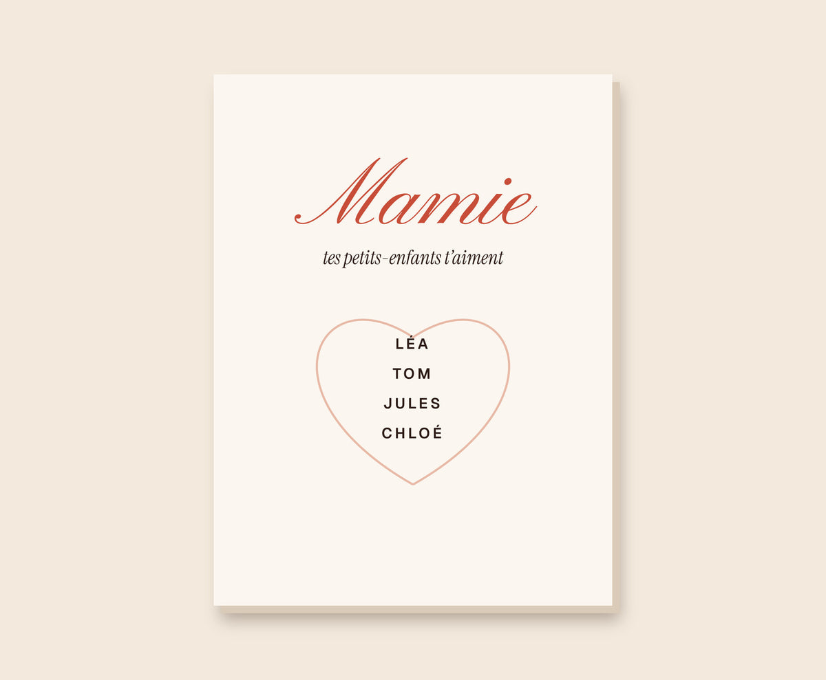 Affiche « Mamie » personnalisée avec les prénoms des petits-enfants – Toile 30×40 cm