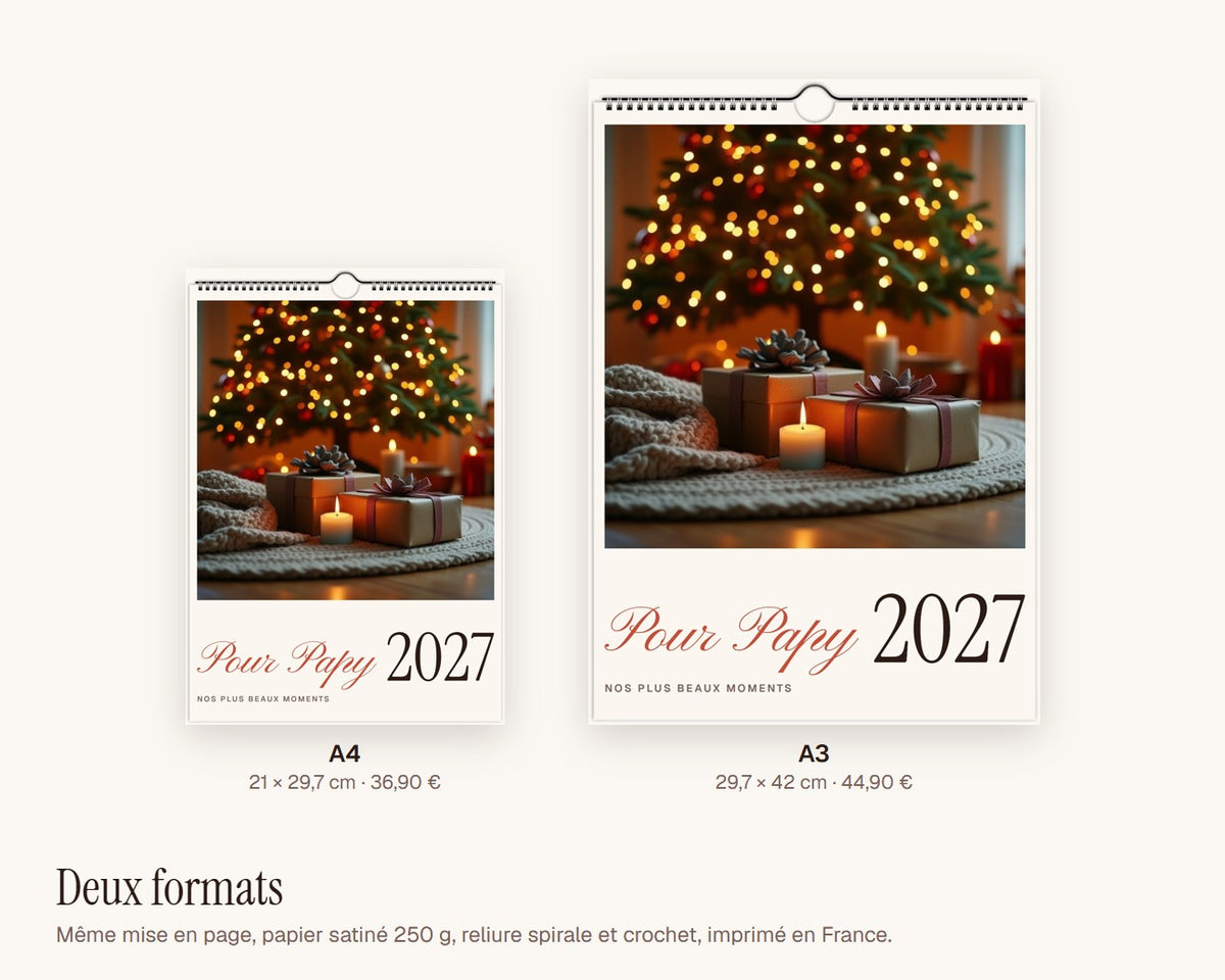 Calendrier photo 2027 « Pour Papy » personnalisé – formats A4 et A3