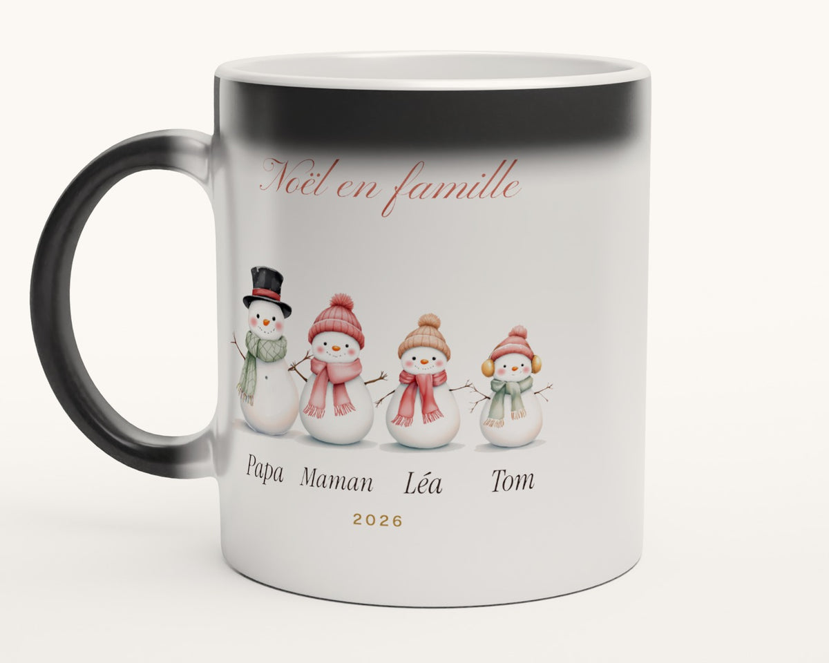 Mug bonshommes de neige de la famille personnalisé – mug magique