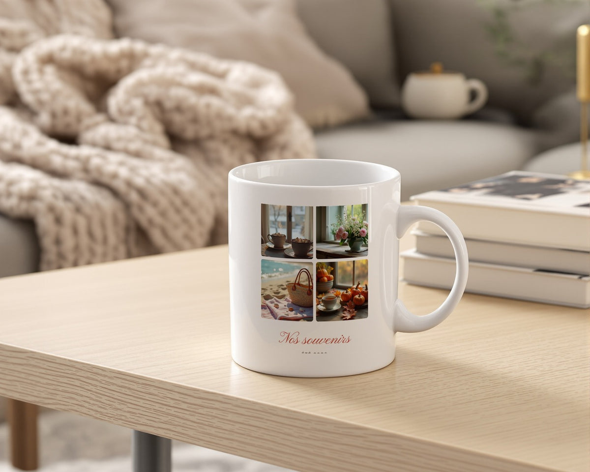 Mug collage 4 photos personnalisé – mise en situation