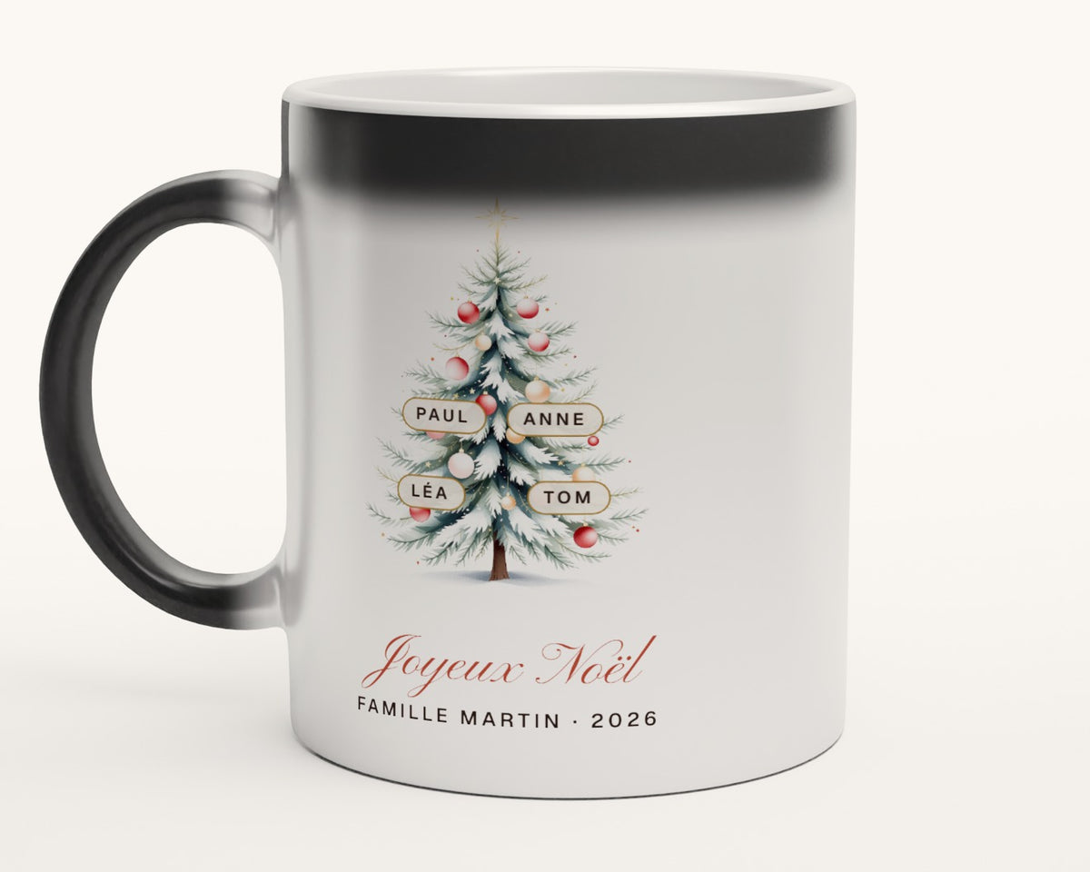 Mug sapin de Noël personnalisé avec les prénoms de la famille – mug magique