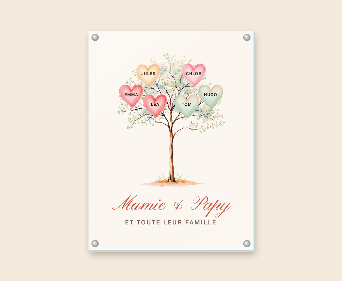 Affiche arbre de famille personnalisée pour les grands-parents – Tableau plexi 30×40 cm