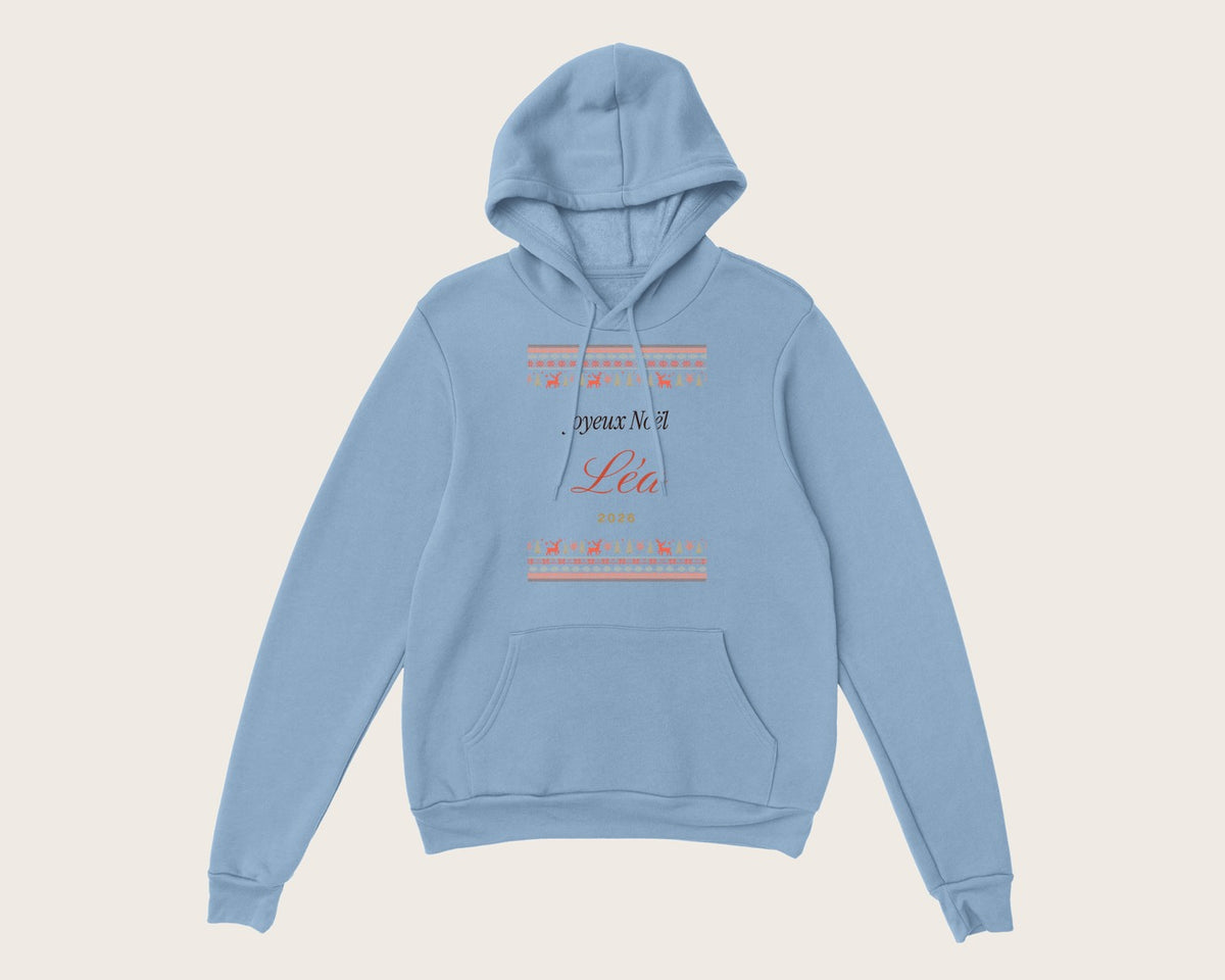 Pull de Noël personnalisé avec prénom (sweat) – sweat à capuche bleu ciel