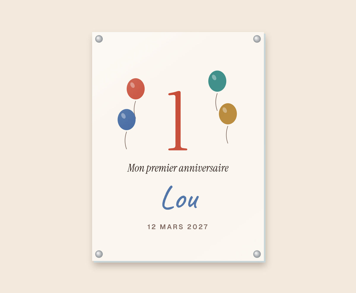 Affiche « Mon premier anniversaire » personnalisée – Tableau plexi 30×40 cm