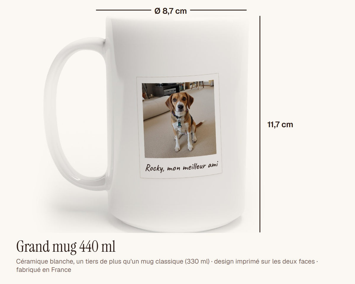 Mug personnalisé avec la photo de votre chien – grand mug 440 ml, 11,7 cm de haut