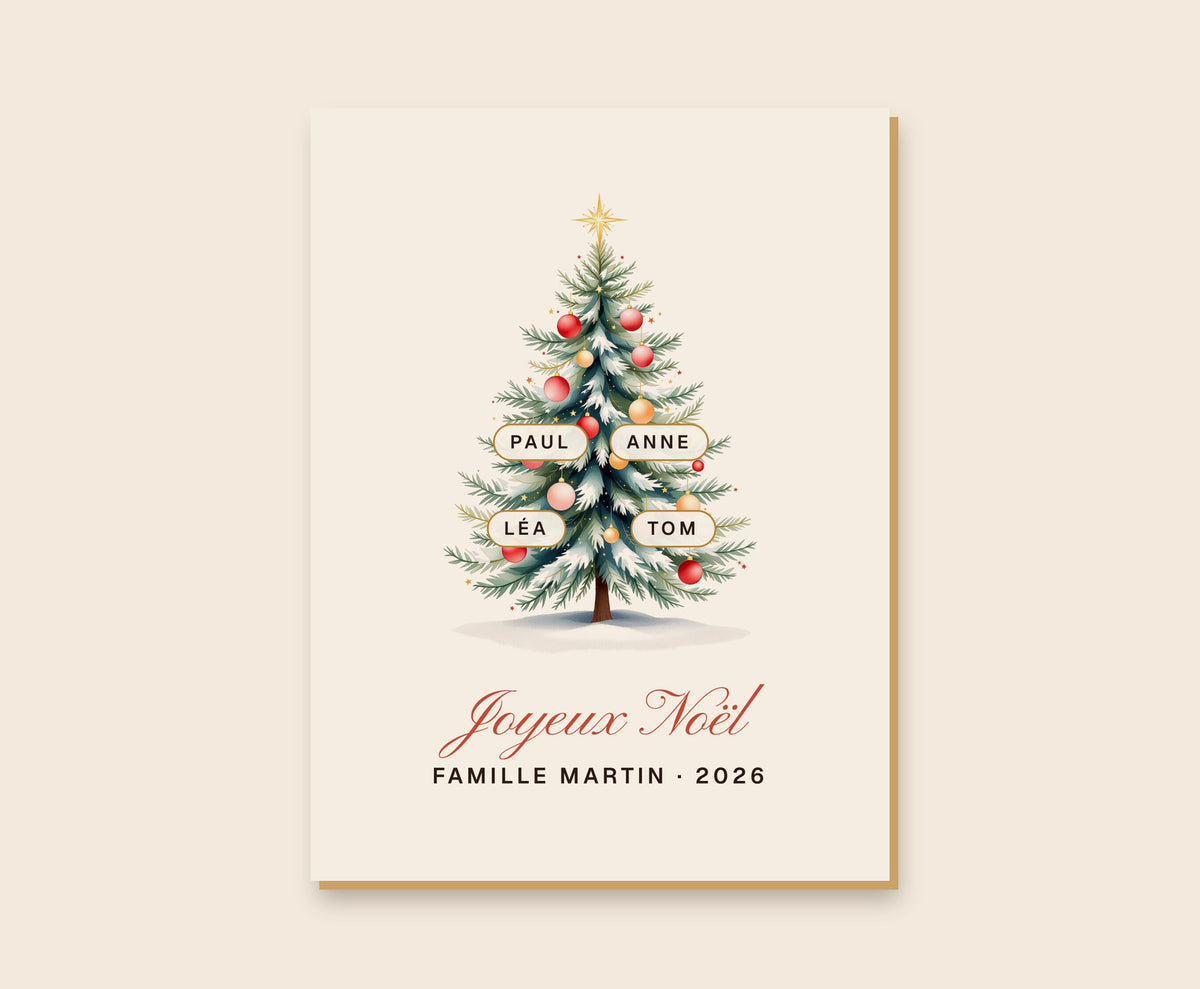 Affiche sapin de Noël de famille personnalisée – Tableau bois 30×40 cm