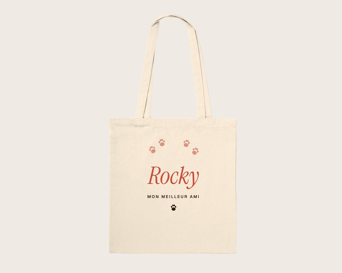Tote bag personnalisé avec le nom de votre chien – tote bag en coton naturel