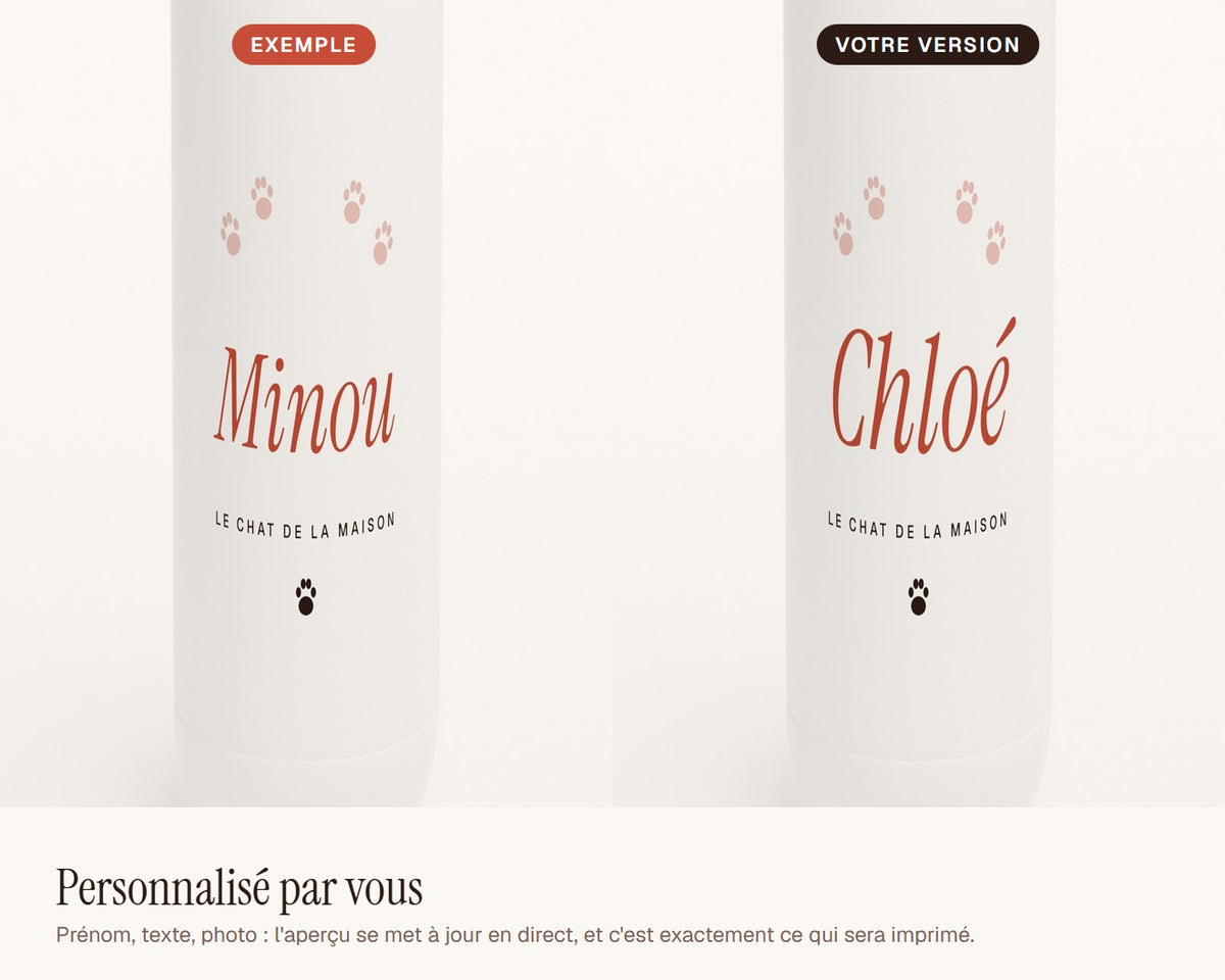 Gourde personnalisée avec le nom de votre chat – exemple de personnalisation