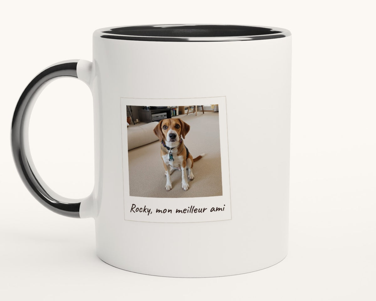 Mug personnalisé avec la photo de votre chien – intérieur et anse noirs