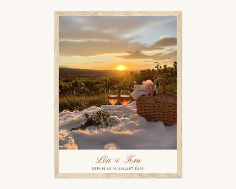 Tableau photo couple personnalisé avec vos prénoms et une date