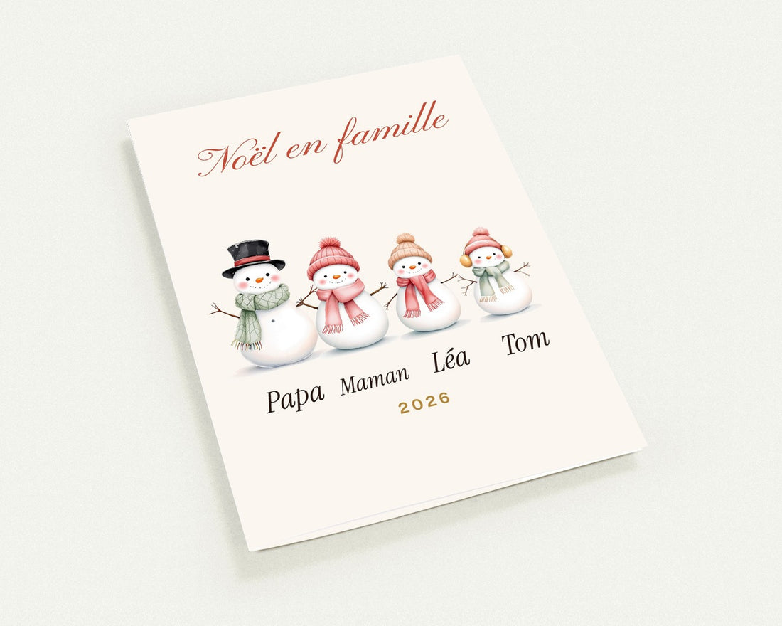 Carte de Noël bonshommes de neige personnalisée (lot de 10) – carte pliée A6
