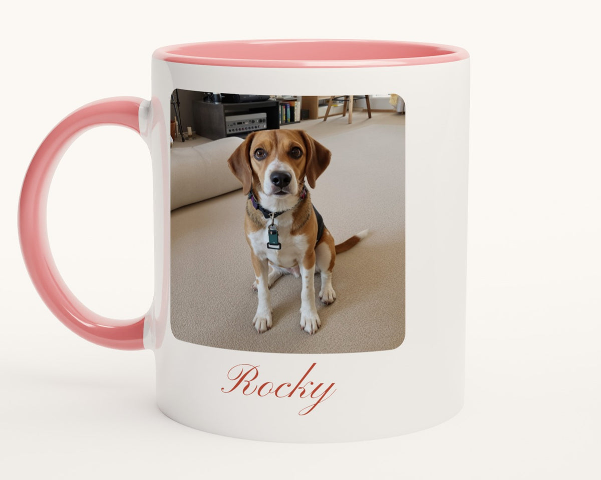 Mug photo personnalisé avec texte – intérieur et anse roses