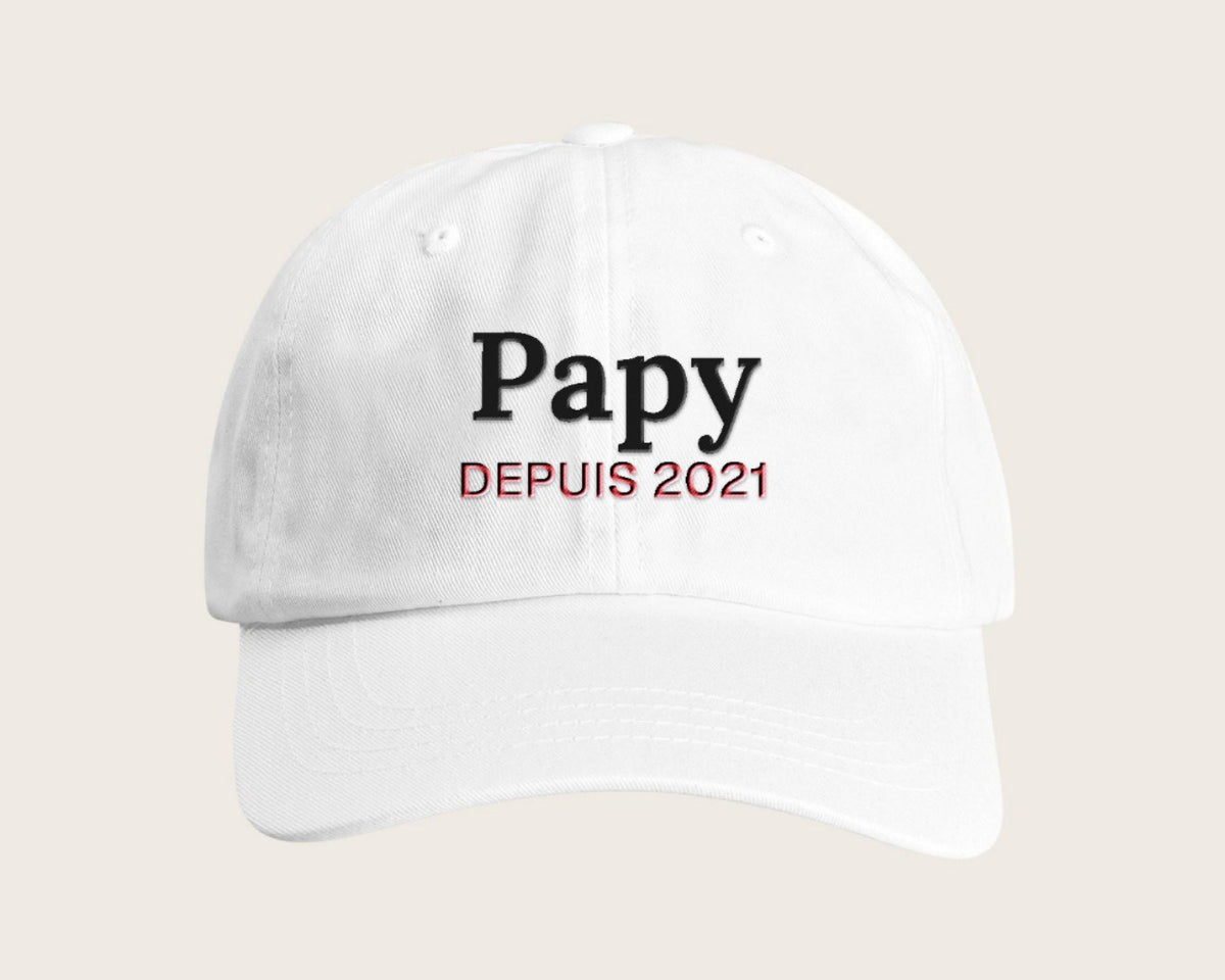Casquette brodée « Papy depuis… » personnalisée – blanc