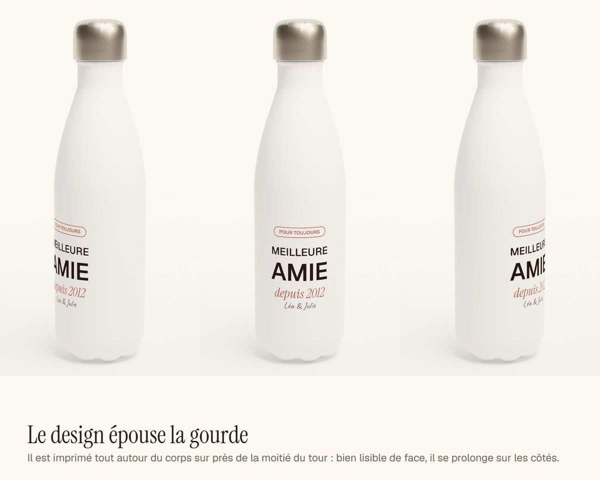 Gourde « Meilleure amie » personnalisée – le design vu de face et de côté