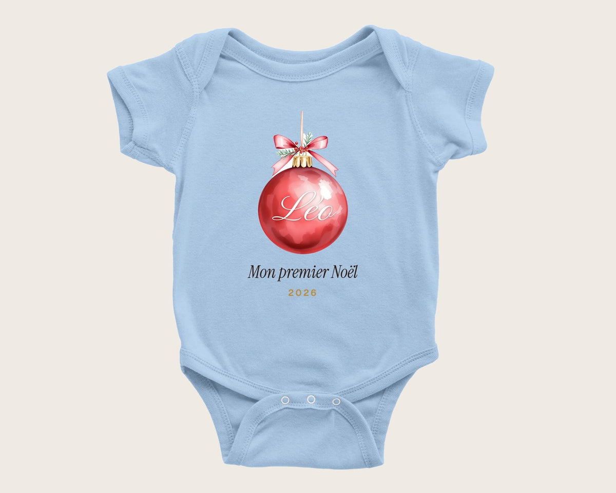 Body bébé « Mon premier Noël » personnalisé avec prénom – body manches courtes bleu