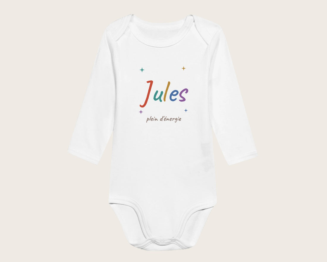 Body bébé personnalisé avec son prénom en couleurs – body manches longues blanc