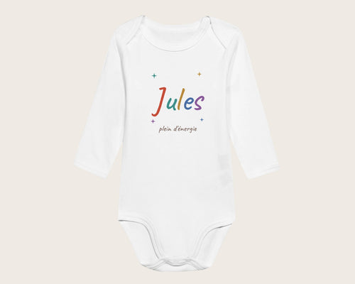 Body bébé personnalisé avec son prénom en couleurs – body manches longues blanc