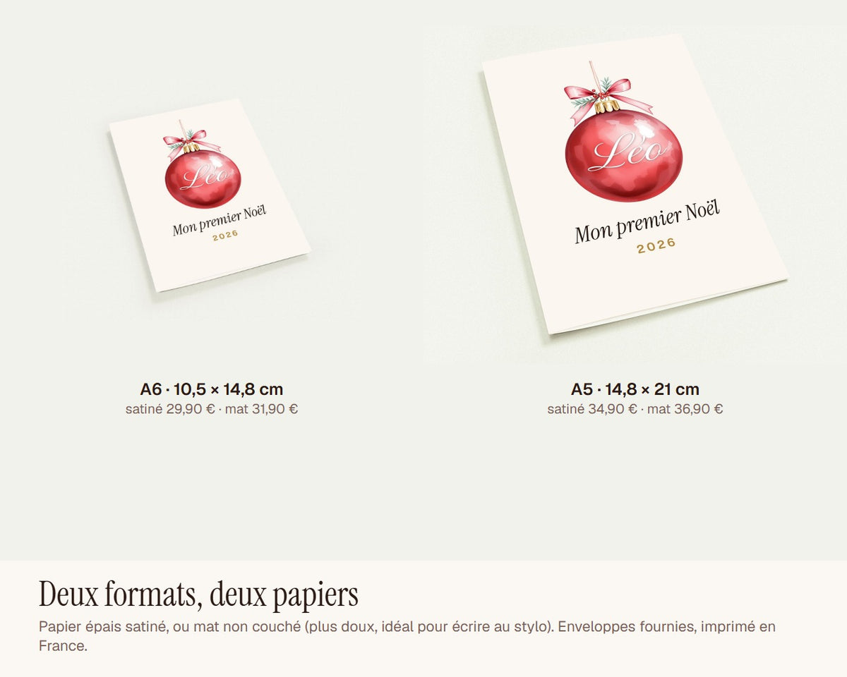 Carte « Mon premier Noël » bébé personnalisée (lot de 10) – formats A6 et A5