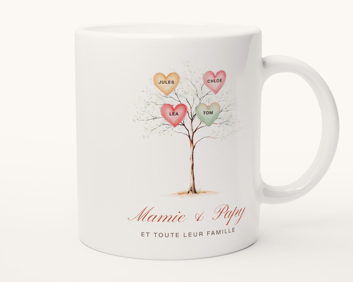 Mug arbre de famille personnalisé « Mamie & Papy » – autre face, anse à droite