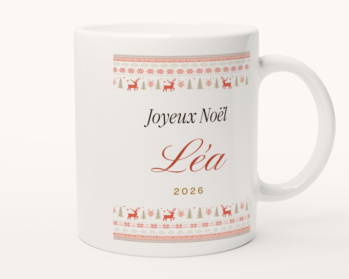 Mug « Pull de Noël » personnalisé avec prénom – autre face, anse à droite