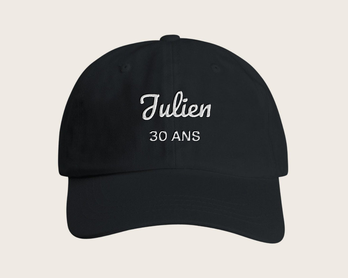 Casquette brodée anniversaire avec prénom et âge – noir