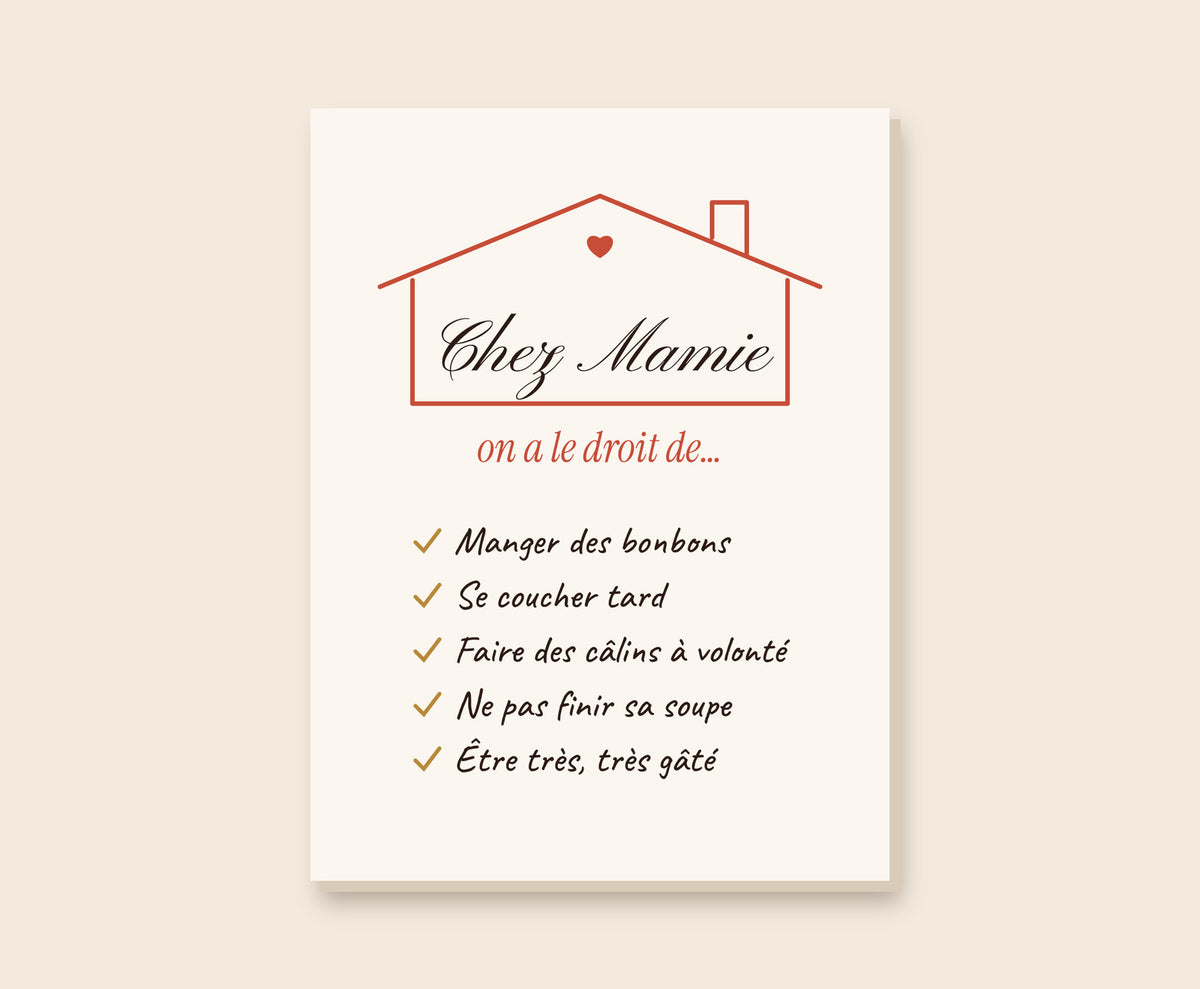 Affiche « Chez Mamie, on a le droit de… » personnalisée – Toile 30×40 cm