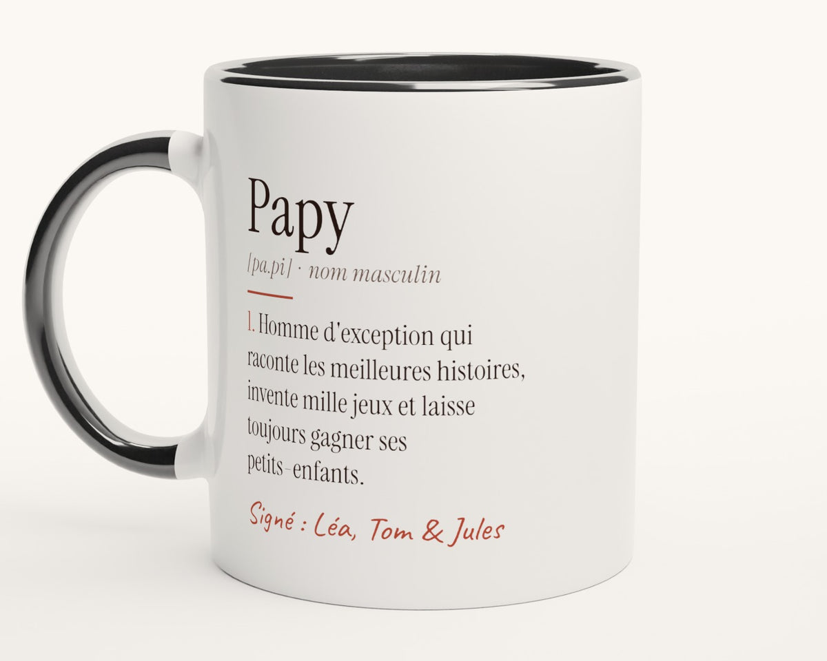 Mug « Définition de Papy » personnalisé – intérieur et anse noirs