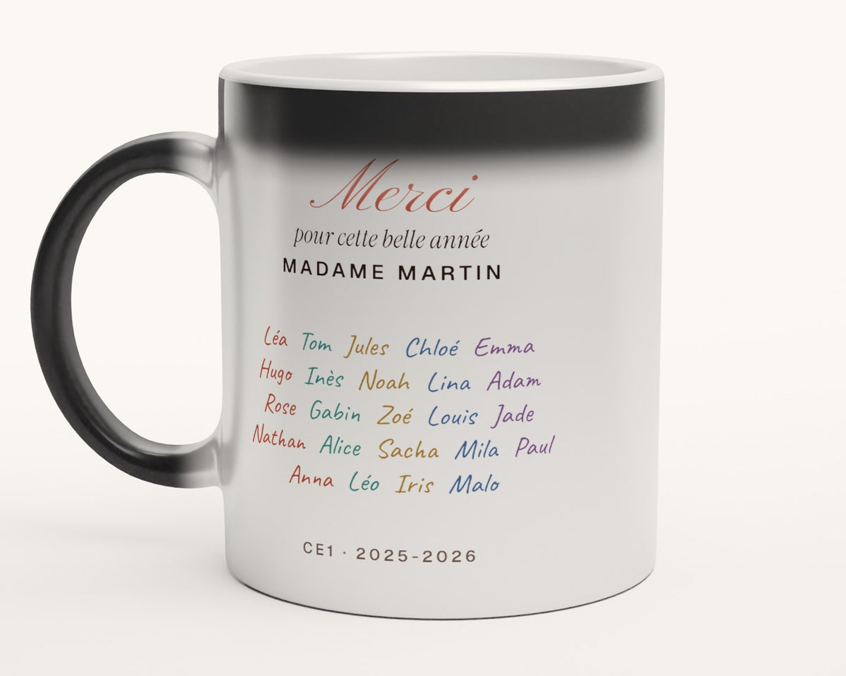 Mug « Merci » avec les prénoms de toute la classe – mug magique