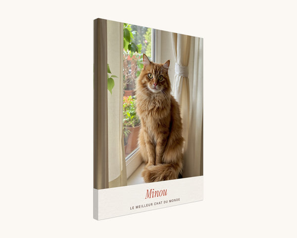 Tableau photo de votre chat personnalisé avec son nom – toile 45 × 60 cm