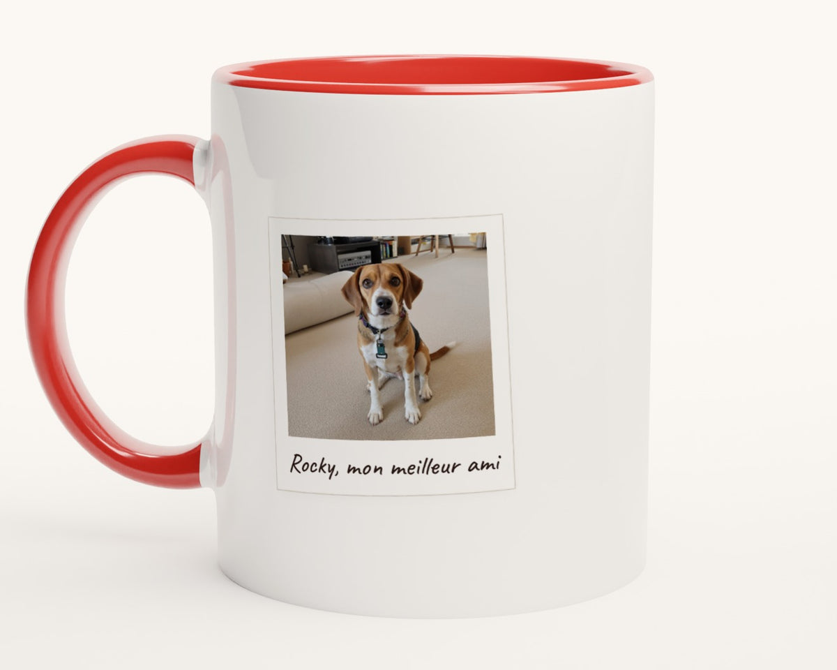 Mug personnalisé avec la photo de votre chien – intérieur et anse rouges