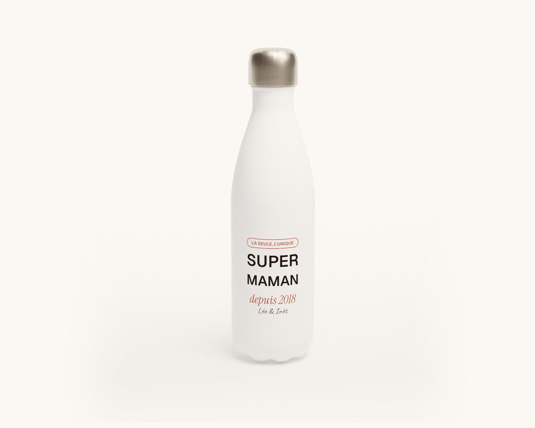 Gourde « Super Maman » personnalisée avec les prénoms – gourde en inox 500 ml