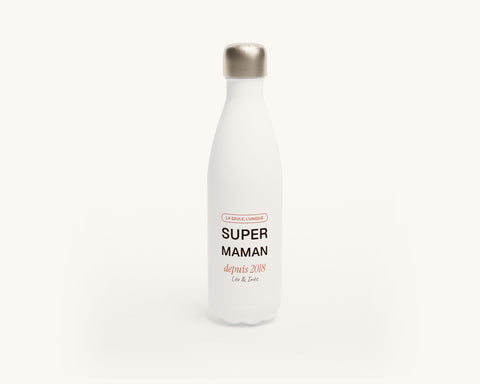 Gourde « Super Maman » personnalisée avec les prénoms – gourde en inox 500 ml