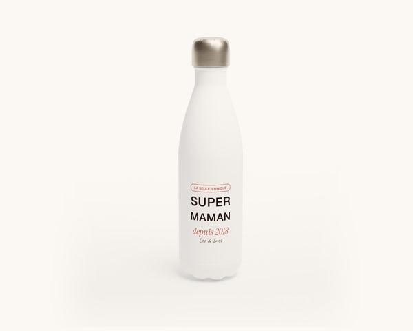 Gourde « Super Maman » personnalisée avec les prénoms – gourde en inox 500 ml