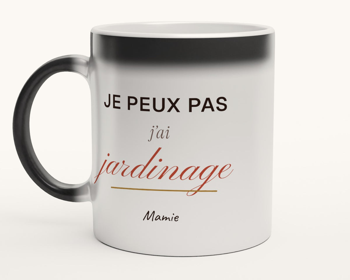 Mug humour « Je peux pas, j'ai jardinage » personnalisé – mug magique