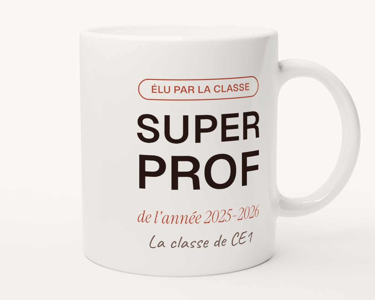 Mug personnalisé « Super prof » de l'année – autre face, anse à droite