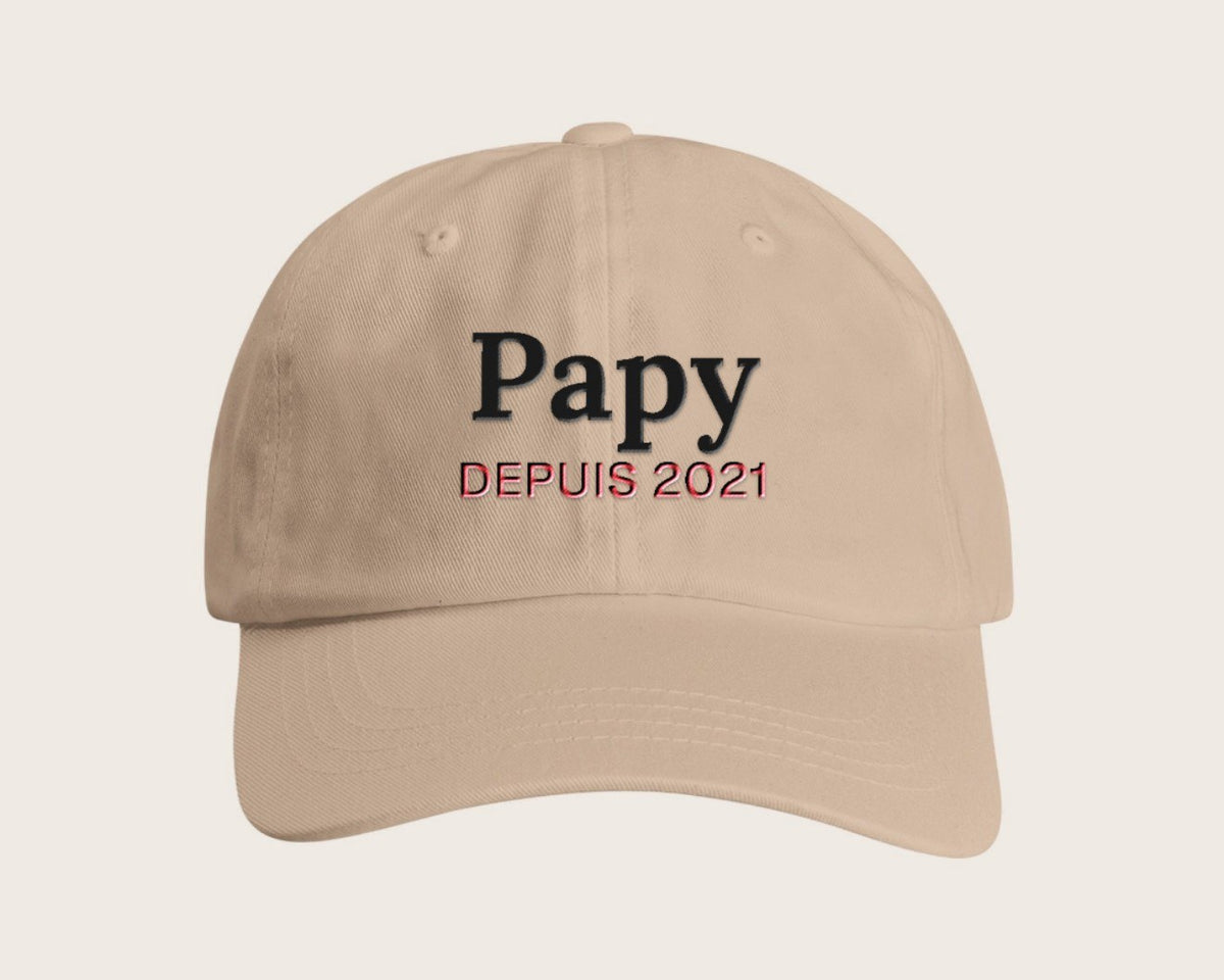 Casquette brodée « Papy depuis… » personnalisée – sable