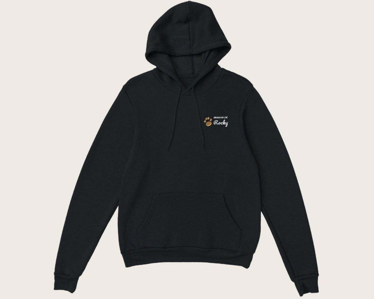 Sweat brodé « Maman de » avec le nom de votre chien – sweat à capuche noir