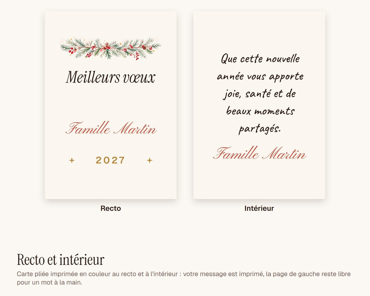 Carte « Meilleurs vœux 2027 » personnalisée (lot de 10) – recto et intérieur