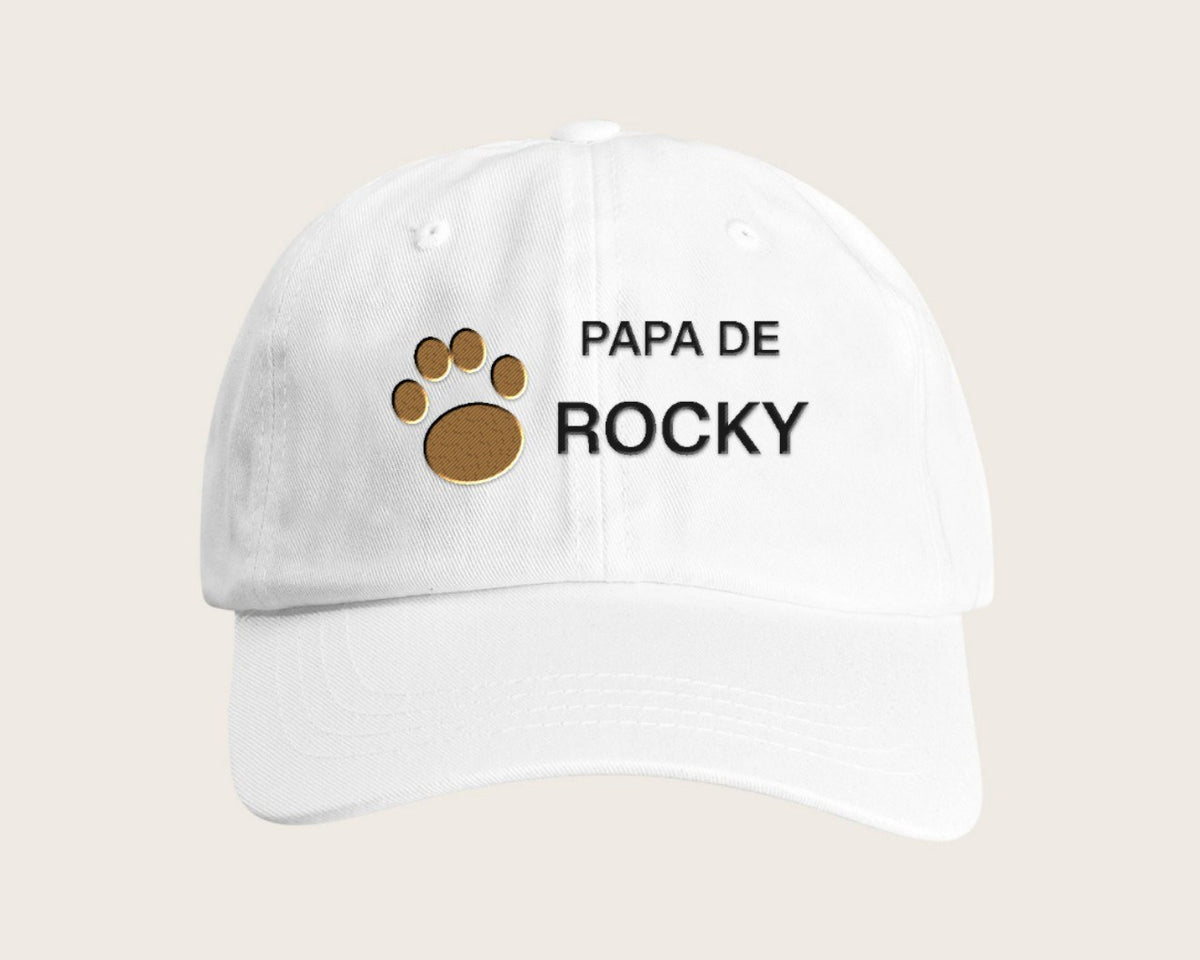 Casquette brodée « Papa de » avec le nom de votre chien – blanc