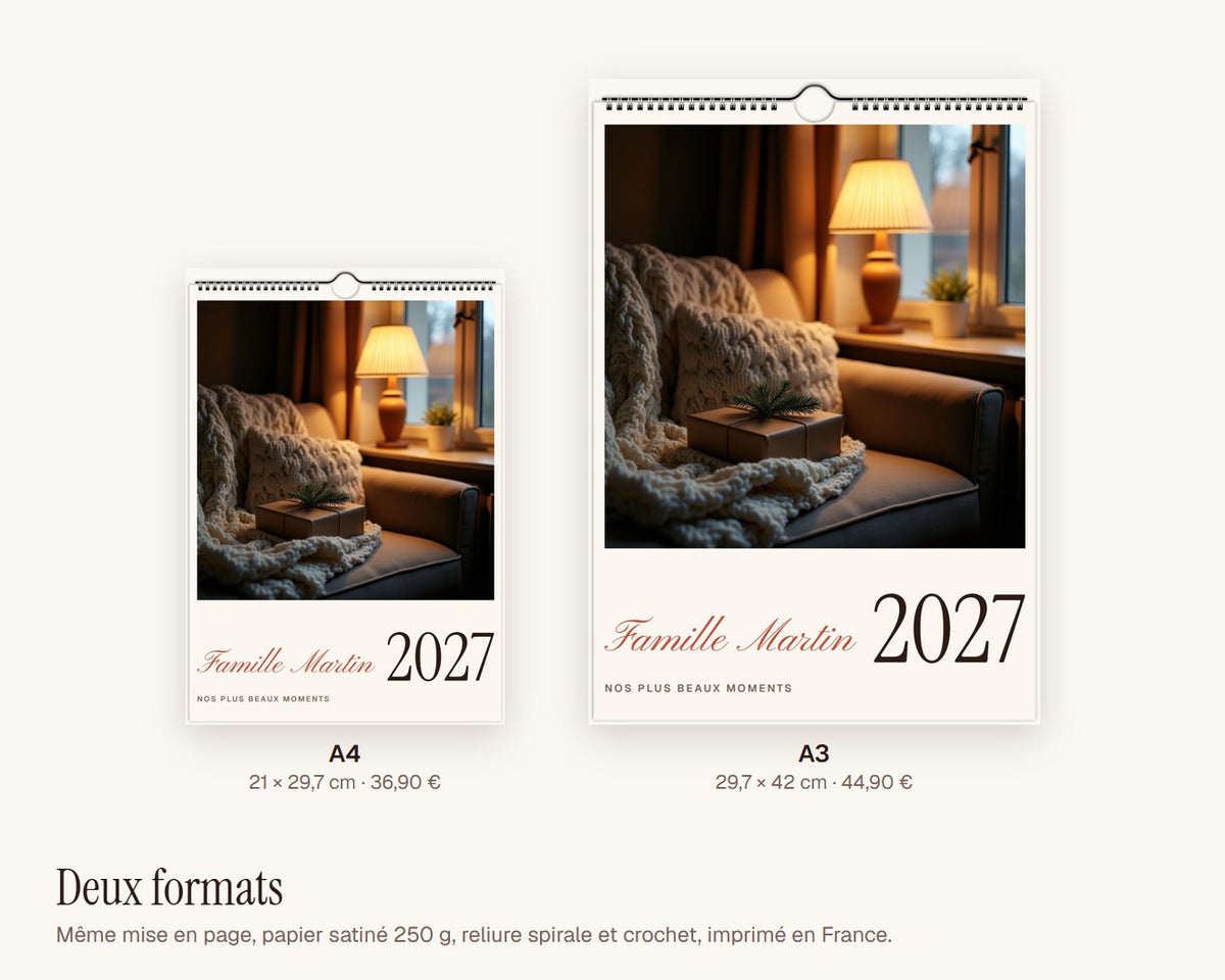 Calendrier photo 2027 personnalisé – formats A4 et A3