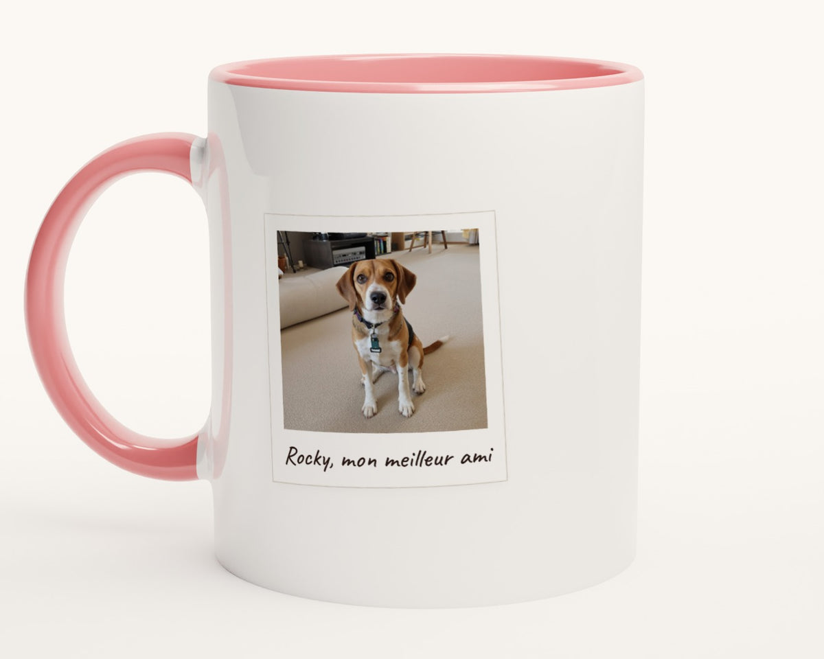 Mug personnalisé avec la photo de votre chien – intérieur et anse roses