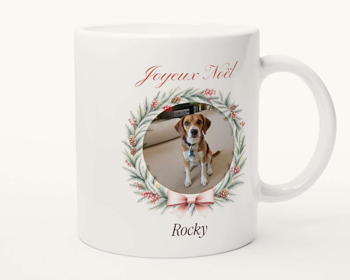 Mug de Noël avec la photo de votre chien – autre face, anse à droite