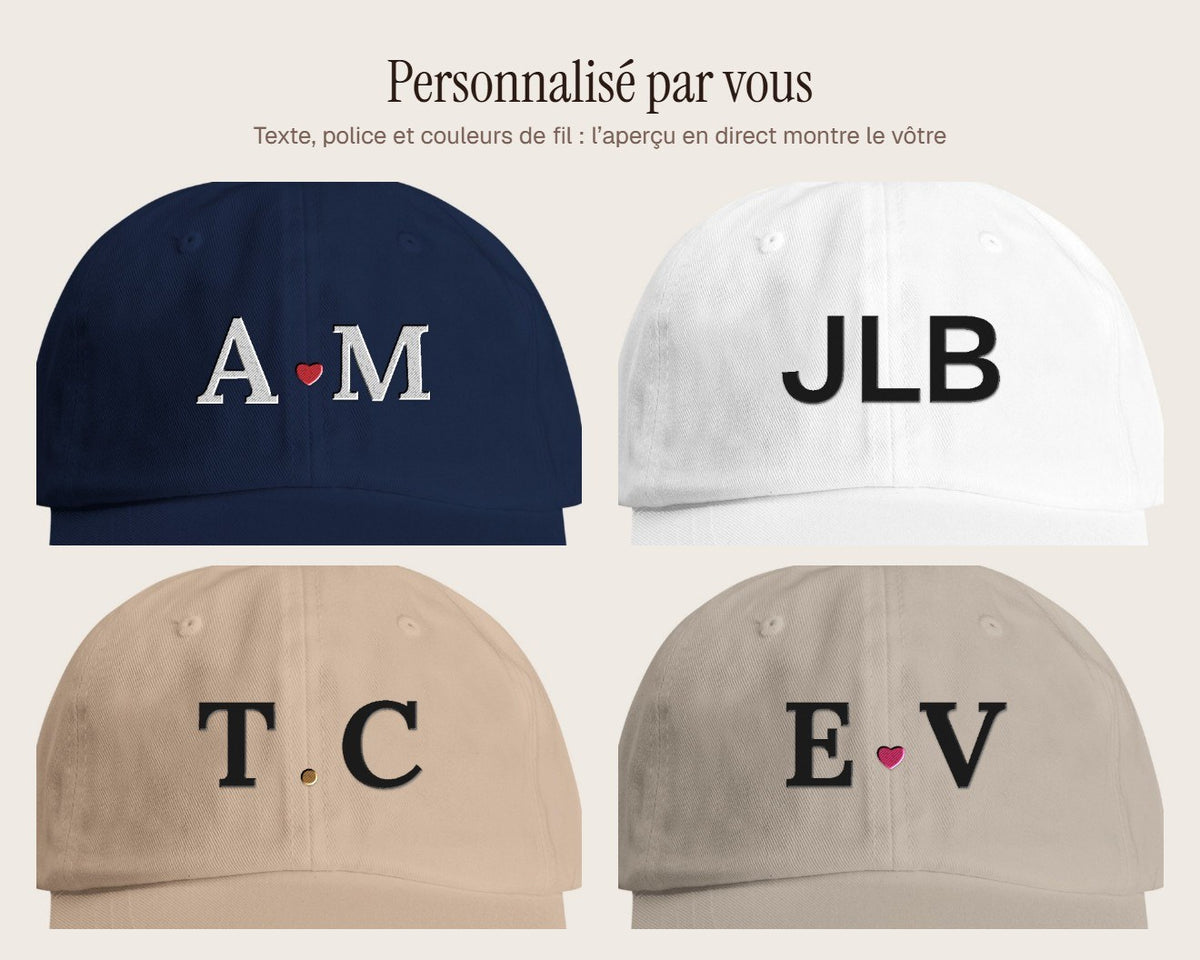 Exemples de personnalisation : Casquette brodée initiales
