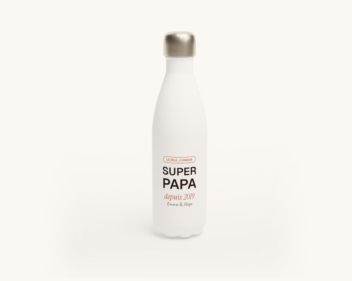 Gourde « Super Papa » personnalisée avec les prénoms – gourde en inox 500 ml