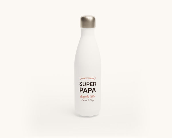Gourde « Super Papa » personnalisée avec les prénoms – gourde en inox 500 ml