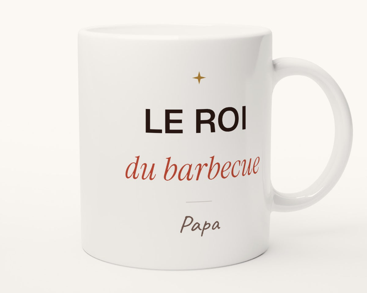 Mug humour « Le roi du barbecue » personnalisé – autre face, anse à droite
