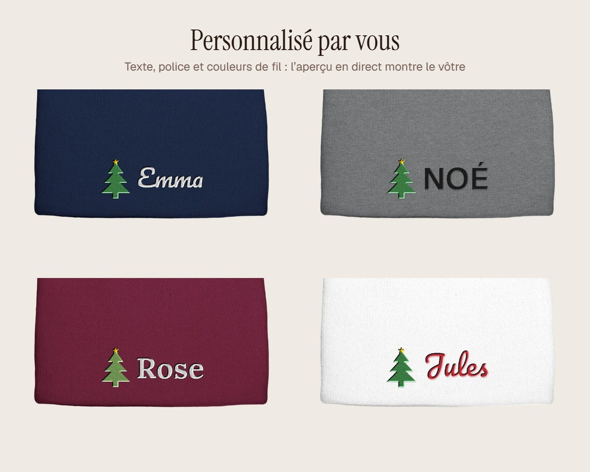 Exemples de personnalisation : Bonnet de Noël brodé avec prénom