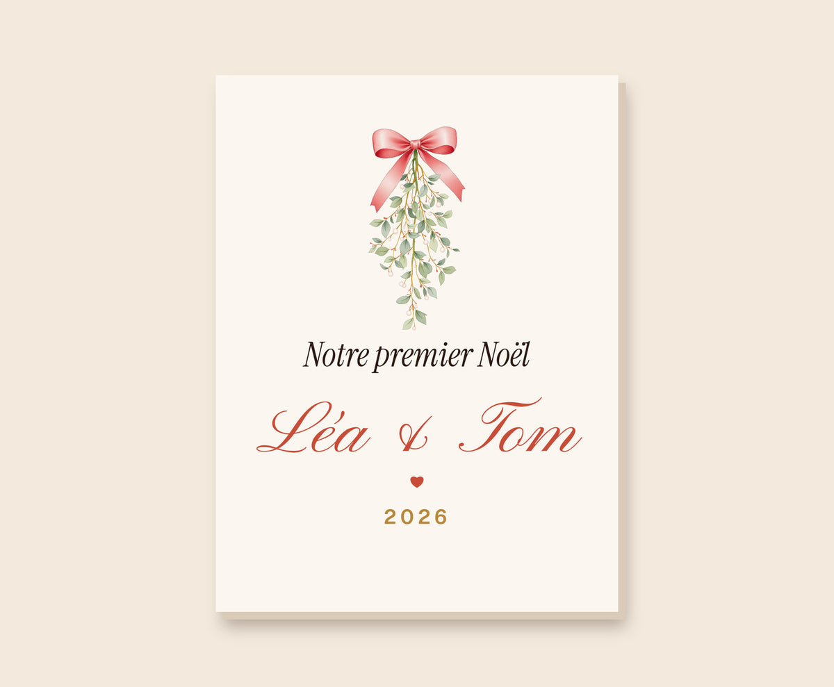 Affiche « Notre premier Noël » à deux personnalisée – Toile 30×40 cm