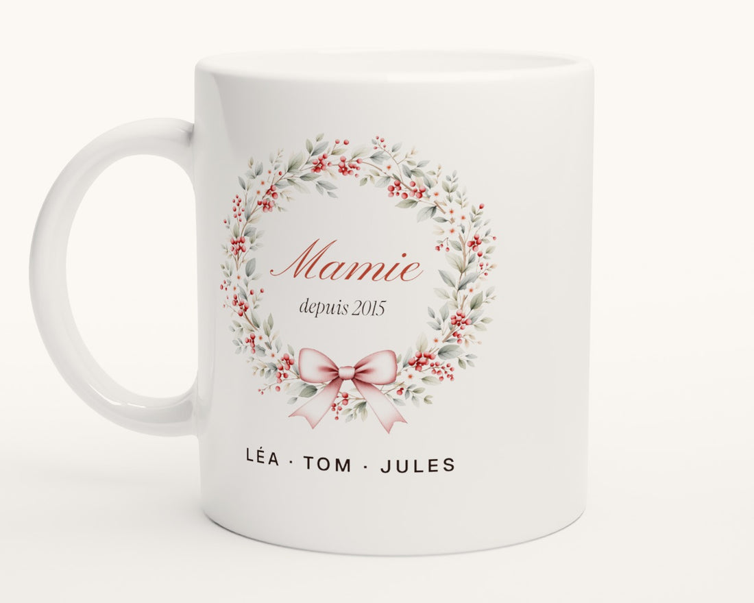 Mug « Mamie » couronne de feuillage personnalisé – photo produit