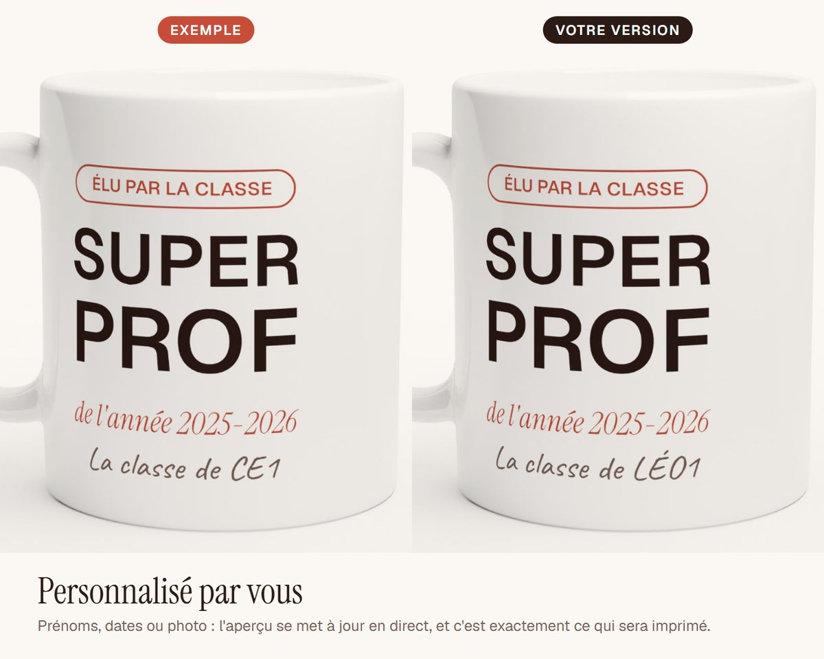 Mug personnalisé « Super prof » de l'année – exemple de personnalisation